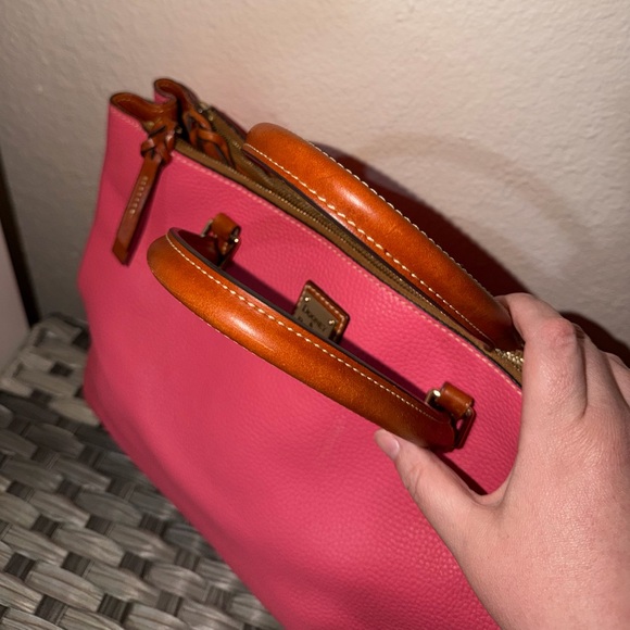 Dooney & Bourke Pink Pebbled Leather Double Zip Satchel Purse - Picture 9 of 16